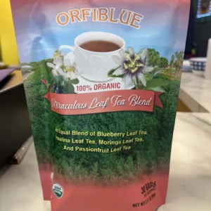 A bag of Dr. Schulze's Teas, featuring images of a tea cup and flowers and front details on ingredients—perfect for vegan and vegetarian lifestyles.